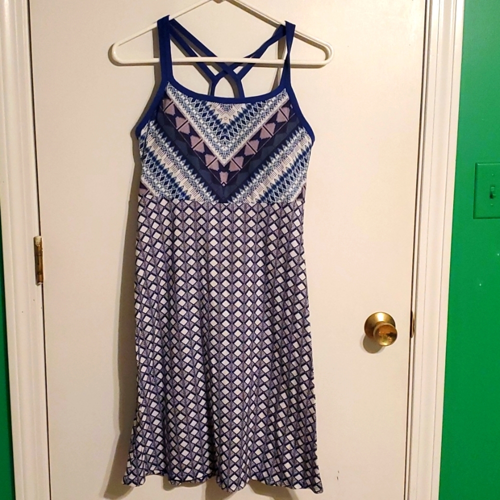 Prana Blue and White Geometric Midi Dress